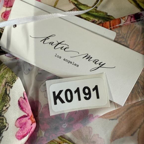 Katie Mae Tara Dress XL Pink Daisy Floral Print Maxi Dress Satin Gown MSRP $298 - Picture 13 of 14